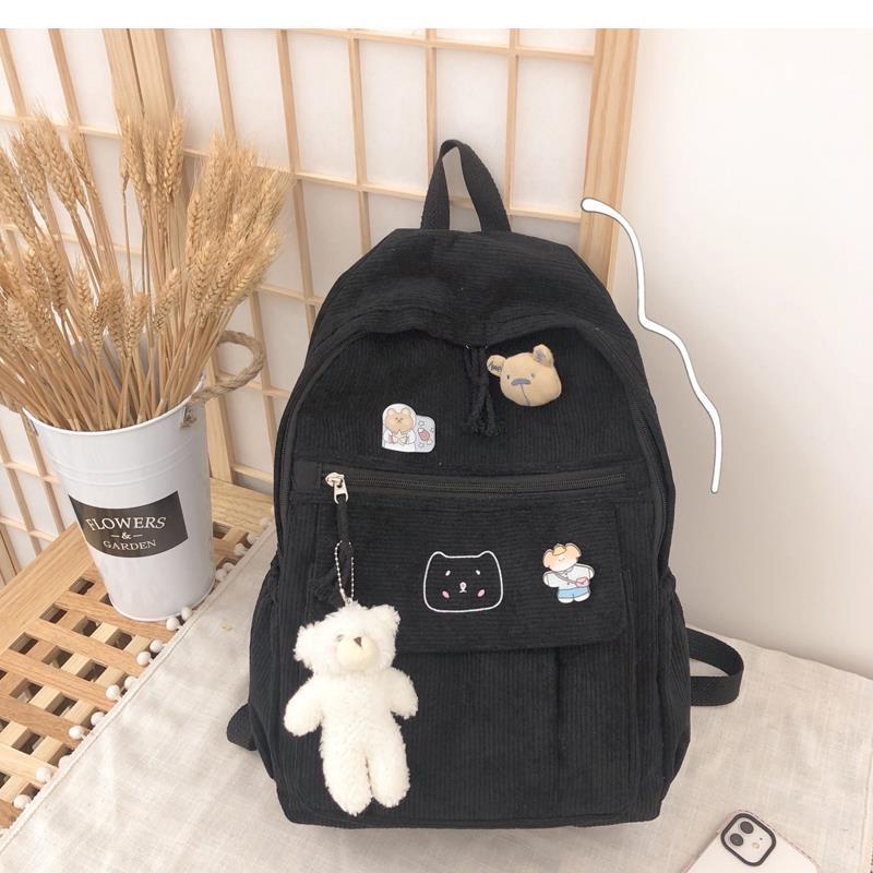 Ba Lô Đi Học IELGY Vải Nhung Kẻ Dễ Phối Đồ Phong Cách Hàn Quốc Harajuku Cho Nữ