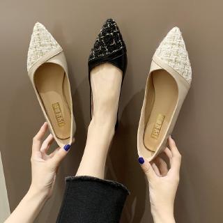 Giao Hàng 24 Tiếng★Giày Búp Bê Mũi Nhọn Đế Bằng Thời Trang Mùa Thu Hàn Quốc Cho Nữ