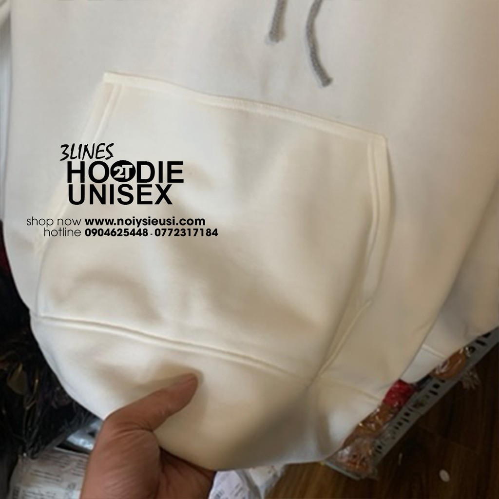 Áo Hoodie 3Lines nón xám unisex 2T Store H3L01 màu trắng - Áo khoác nỉ chui đầu 3 sọc nón may 2 lớp dày dặn chất lượng