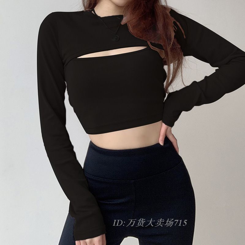 Set áo thun dài tay + áo hai dây ngắn thời trang nữ