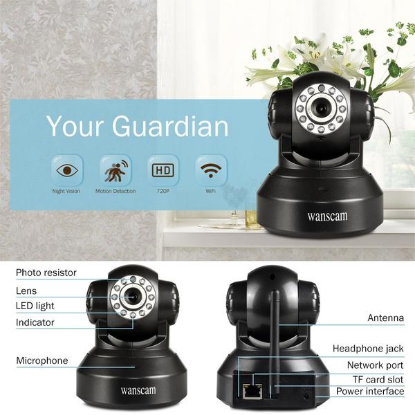 Camera an ninh CAMHI xoay 360 độ kết nối wifi có thể điều khiển từ xa hỗ trợ CCTV chất lượng cao(White)