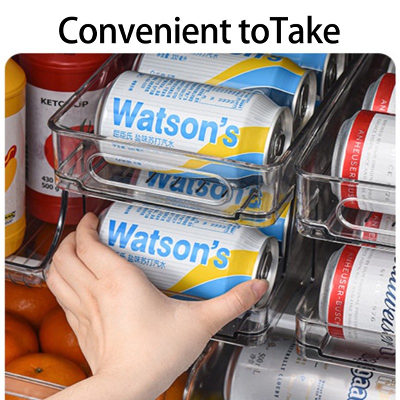 Giá để lon nước ngọt trong tủ lạnh bằng nhựa trong suốt tiện dụng cho nhà bếp