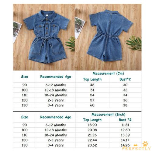 Áo liền quần vải jean màu trơn tay ngắn thời trang cho bé gái 6 tháng- 4 tuổi