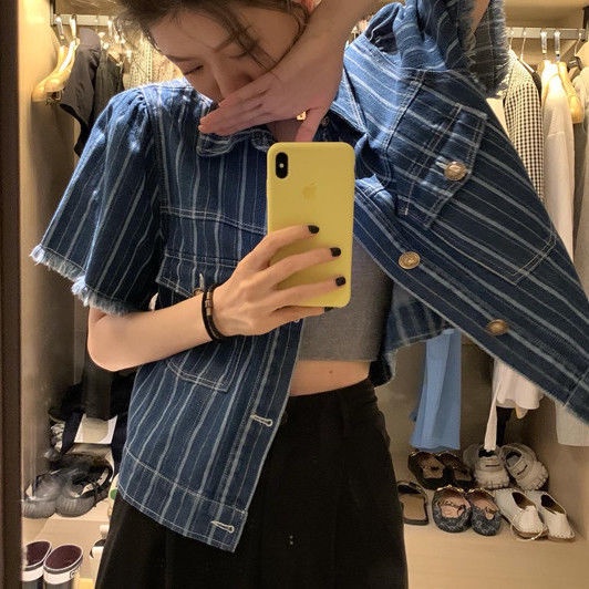 Áo Sơ Mi denim Tay Ngắn Thời Trang Dành Cho Nữ