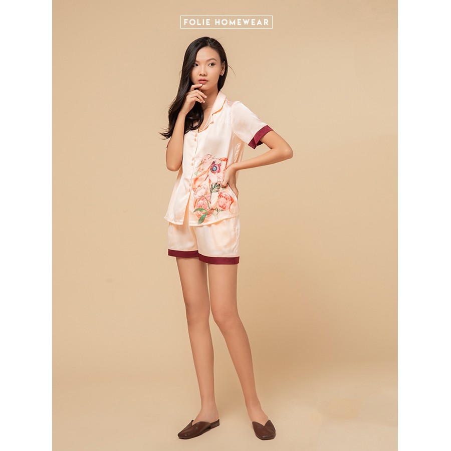 Folie Homewear đồ mặc nhà áo ngắn tay quần đùi lụa FB70.2