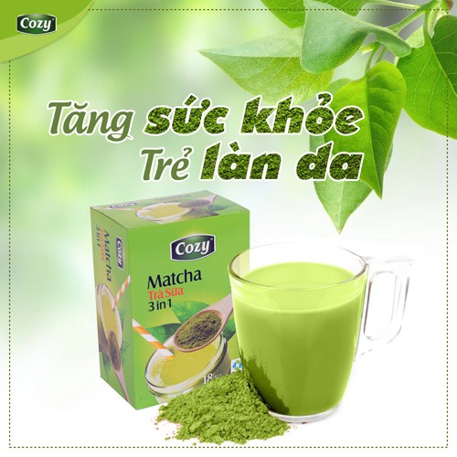 (freeship50k)COZY MATCHA TRÀ SỮA 3 IN 1 hộp 18 gói