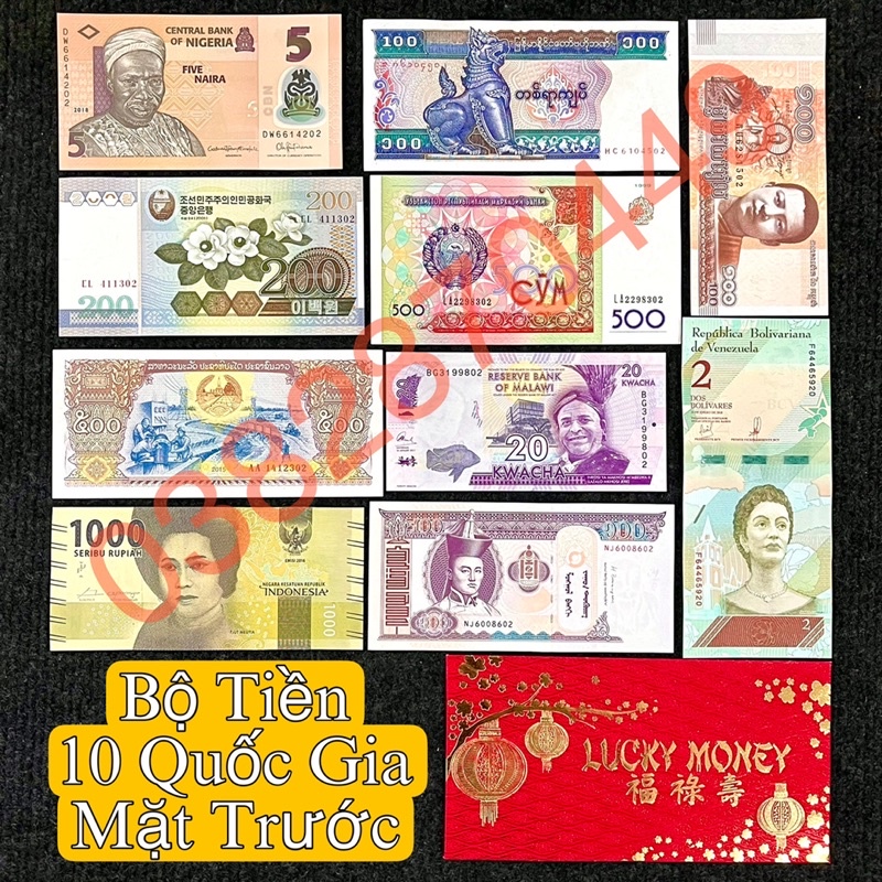 Bộ Sưu Tập 10 Tờ Tiền Kỷ Niệm Của 10 Quốc Gia - Đất Nước Trên Thế Giới Kèm Bao Lì Xì Tết