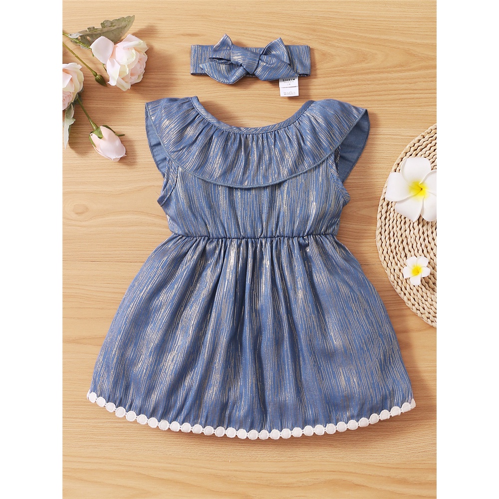 Đầm chữ A MIKRDOO tay cánh sen kèm băng đô thời trang mùa hè cho bé gái