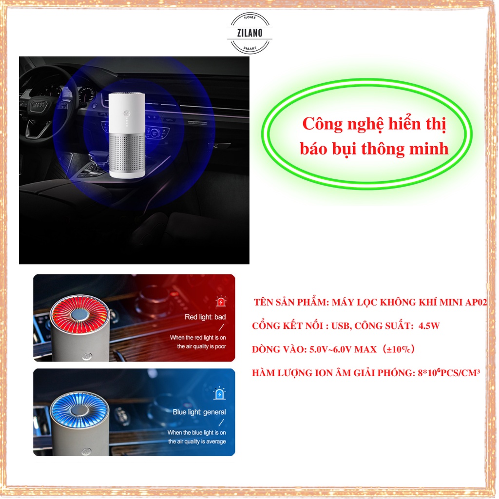 Máy lọc không khí ô tô mini khử mùi không khí đẹp - ZILANO AP02 – Bảo hành 6 tháng | BigBuy360 - bigbuy360.vn