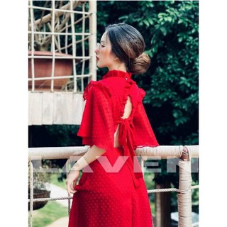 ĐẦM REN BI NỔI CỘT NƠ LƯNG
