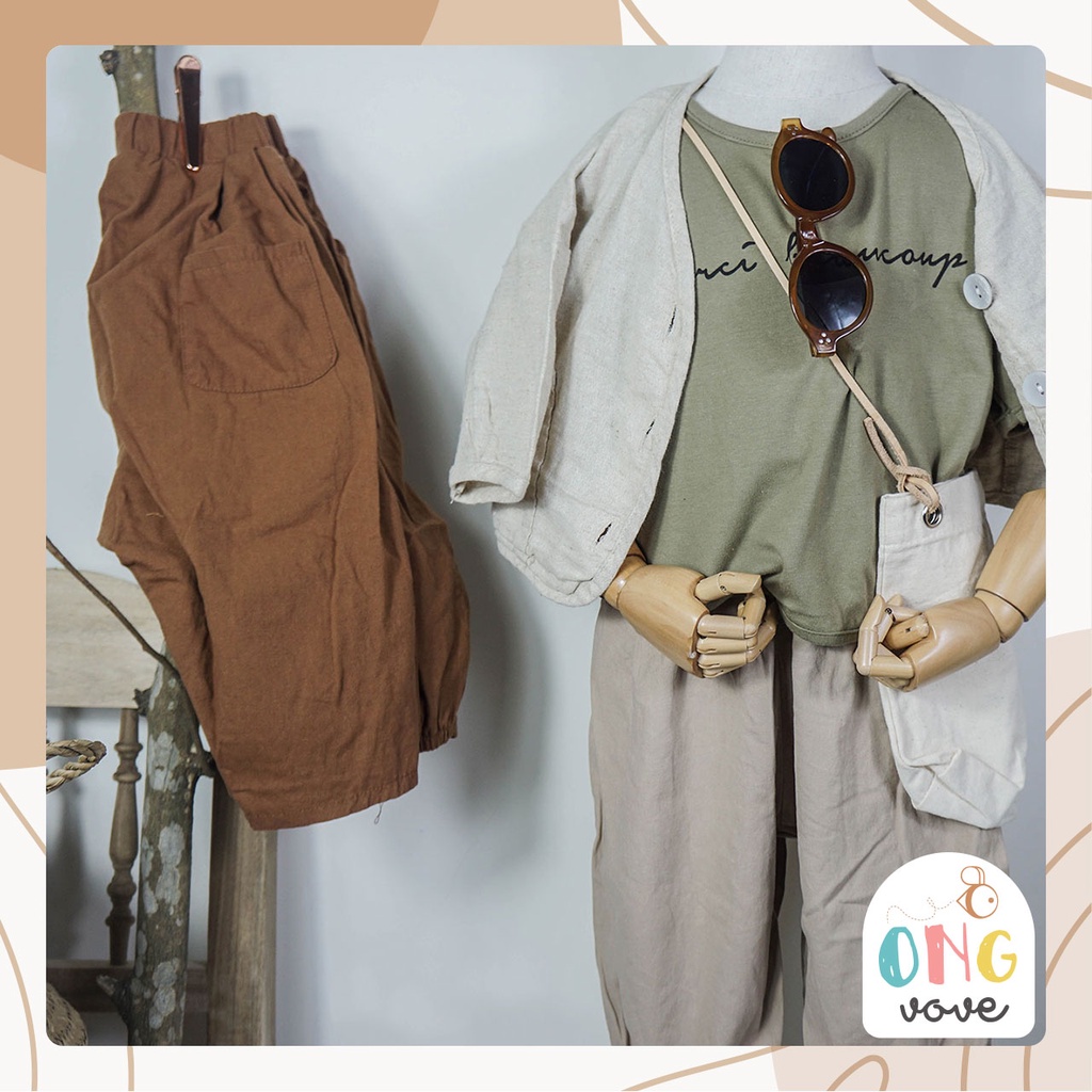 Quần dài dáng bomber cho bé ONGVOVE,Chất liệu thô bông hàn, dáng dài basic unisex cho cả bé trai và gái 695