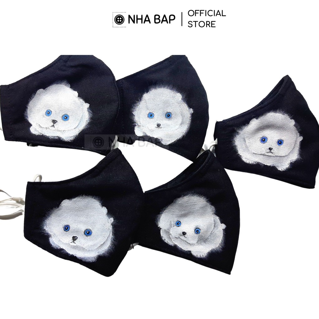 Khẩu trang vải kháng khuẩn thời trang NHABAP vẽ handmade nhiều họa tiết vải đẹp cao cấp màu đen (KTV001)