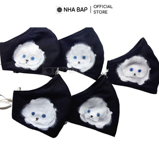 Khẩu trang vải kháng khuẩn thời trang NHABAP vẽ handmade nhiều họa tiết vải đẹp cao cấp màu đen (KTV001)