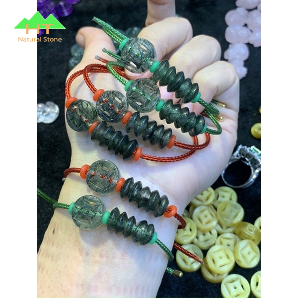 Vòng đeo tay dây cáp Đồng Điếu Đồng xu đá TA tóc Xanh nhân đôi tài lộc