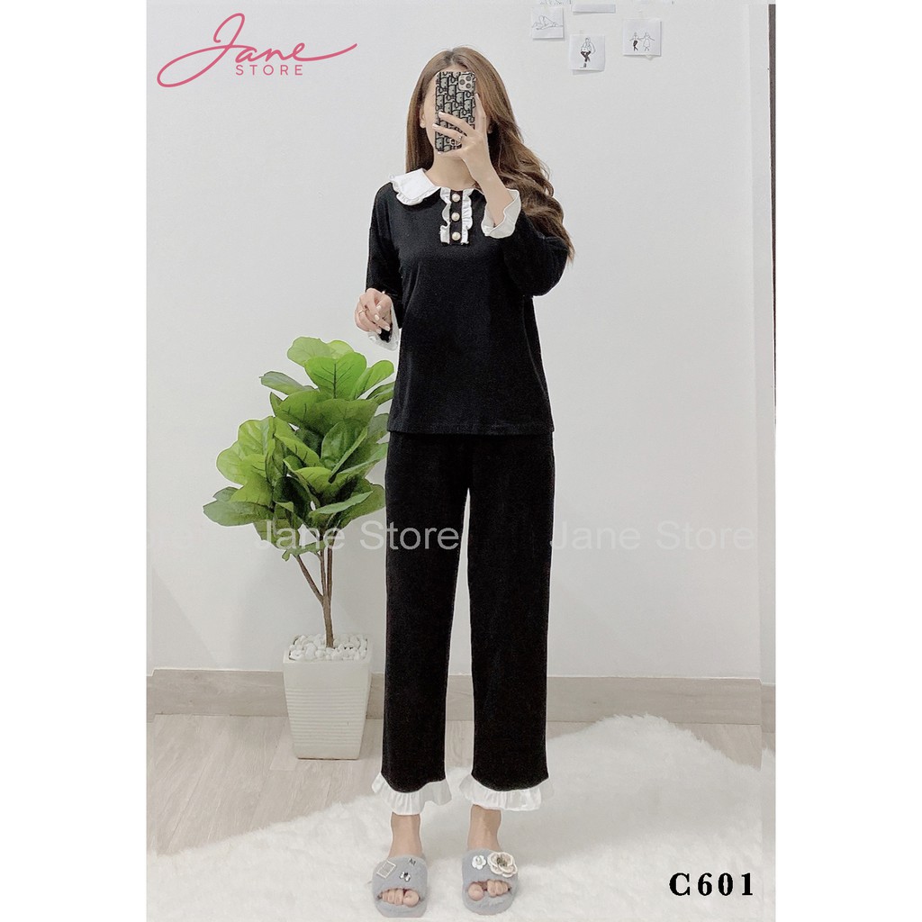 Đồ bộ nữ mặc nhà chất liệu cotton dài tay Set đồ bộ nữ phong cách tiểu thư Jane mã C6