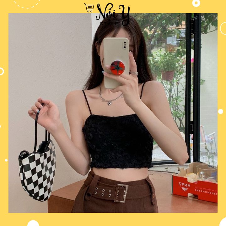 Áo Bra Nữ Ren Hoa Hồng 2 Dây Dáng Croptop Cao Cấp Kèm Mút Nâng Ngực MS20223
