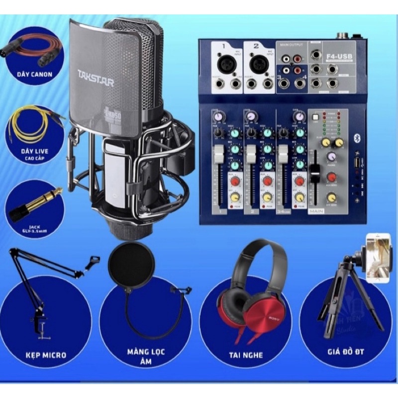 Bộ Mic Cao Cấp TAKSTAR K850 + Mixer Yamaha F4 USB Bluetooth 2022 Đầy Đủ Phụ Kiện Tặng Kèm Tai Ốp bảo hành 2 Năm