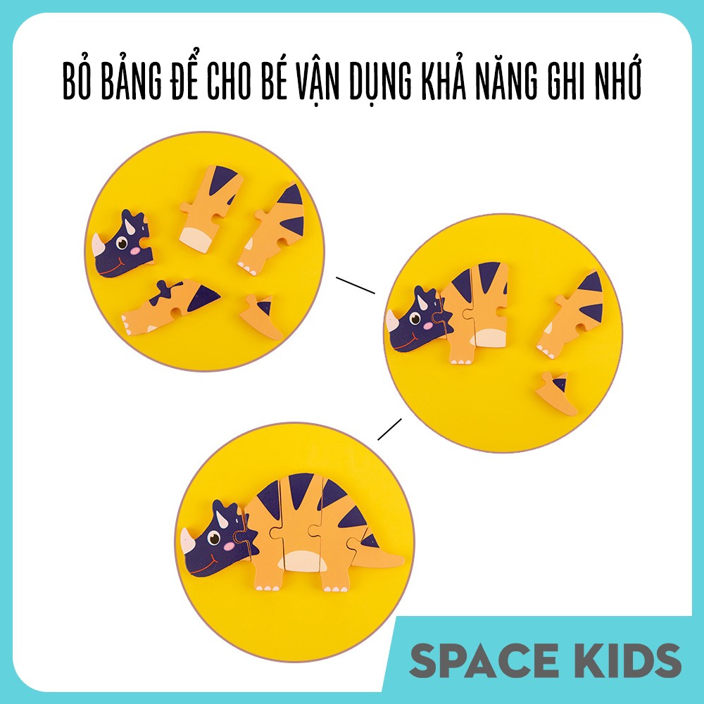 ♥ Đồ chơi trí tuệ 1 bảng gỗ ghép hình 3d khủng long cho bé vừa học vừa chơi SK06 Space Kids ♥