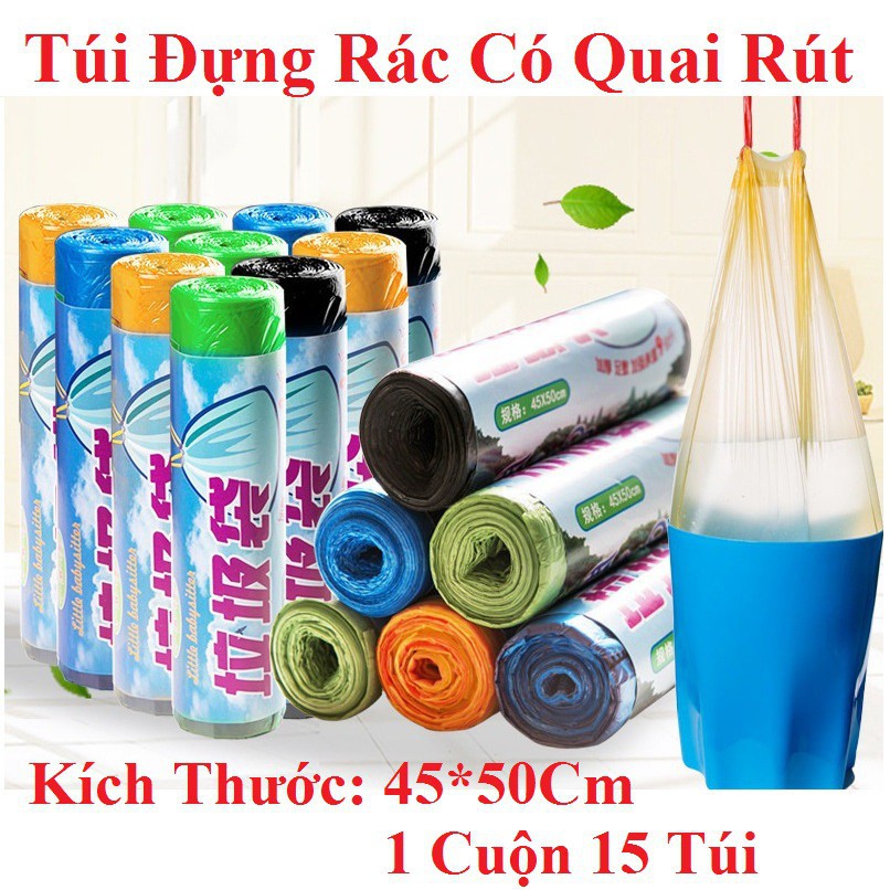 Sét 5 Cuộn Túi Đựng Rác Sinh Học Có Quai Rút Biclean Tự Phân Hủy Bảo Vệ Môi Trường 1 Cuộn 15 Túi