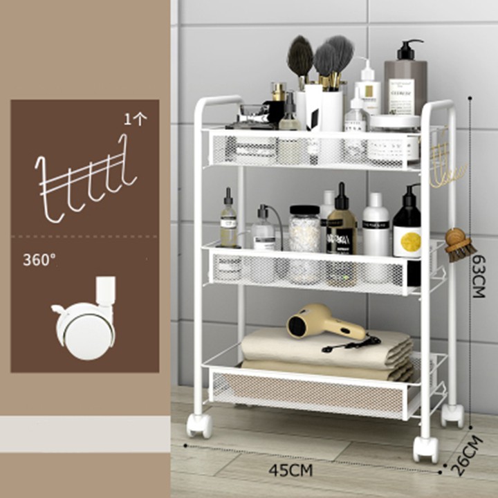Kệ đa năng khung thép 3 tầng có bánh xe 360 độ_RE0282