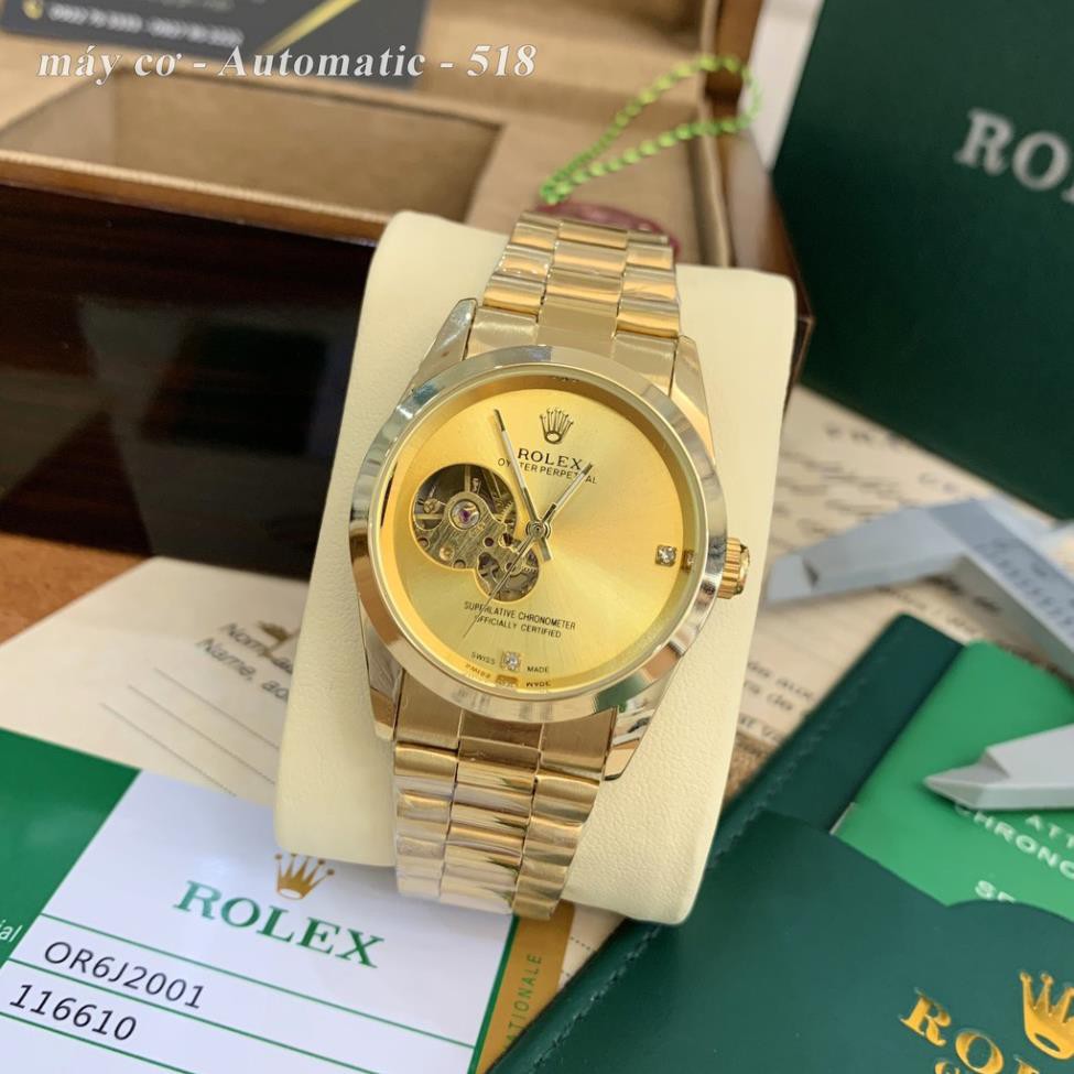 [Máy cơ] Đồng hồ nam Ro.colec mạ vàng 18k automatic chống nước lộ cợ DH518 - Shop953