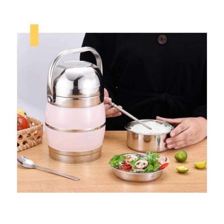 [KHO SỈ] Cặp lồng cơm phình nắp bát 3 ngăn inox 304(1,6l và 2,2l)