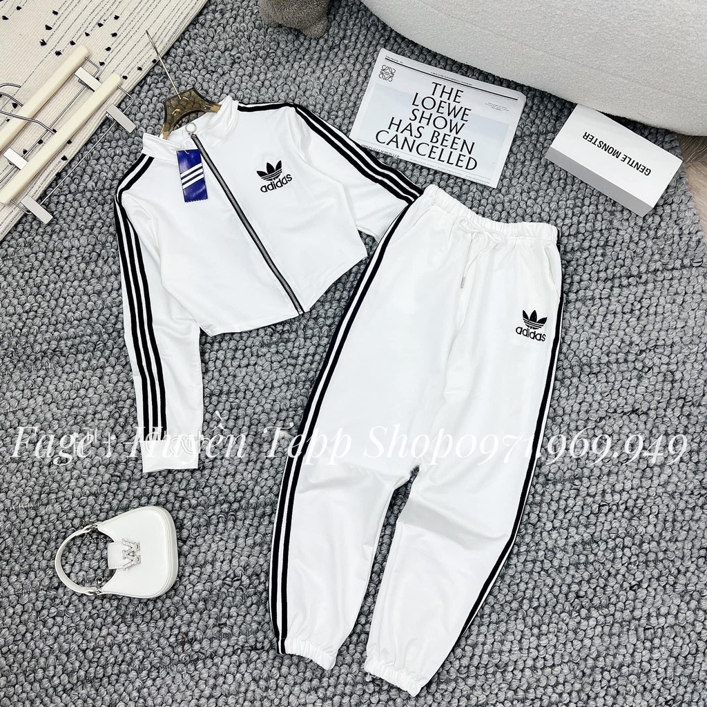 BỘ thể thao adidas nữ thu đông 3 sọc logo in, quần áo thể thao nam nữ co giãn, đồ cao cấp  màu cơ bản