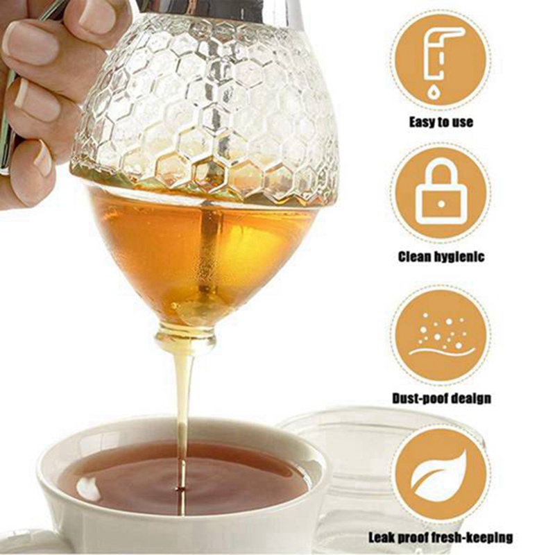 Set 3 Hộp Đựng Mật Ong Hình Tổ Ong Kèm Giá Đỡ Không Nhỏ Giọt