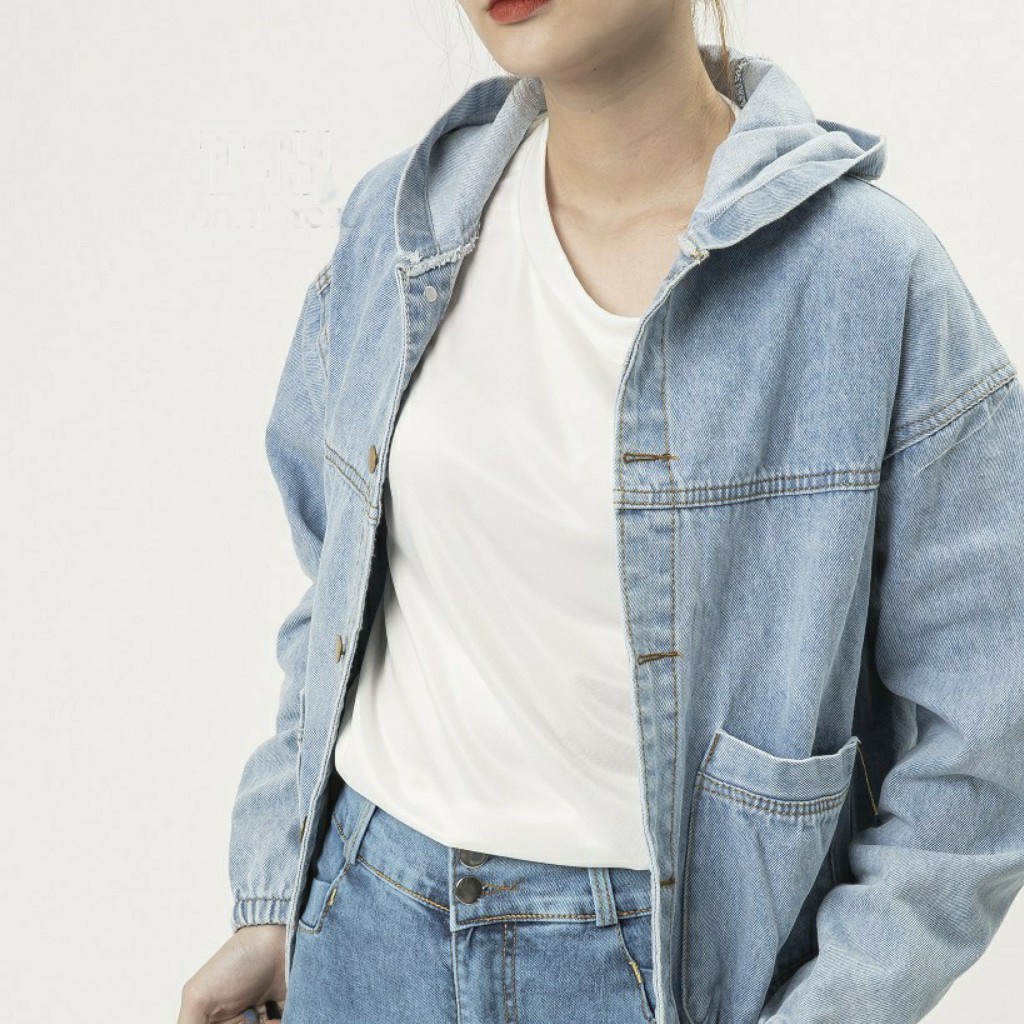Áo khoác jeans nữ có túi lớn và mũ jean tuyệt đẹp size 40-62kg NoBrandNoDenim