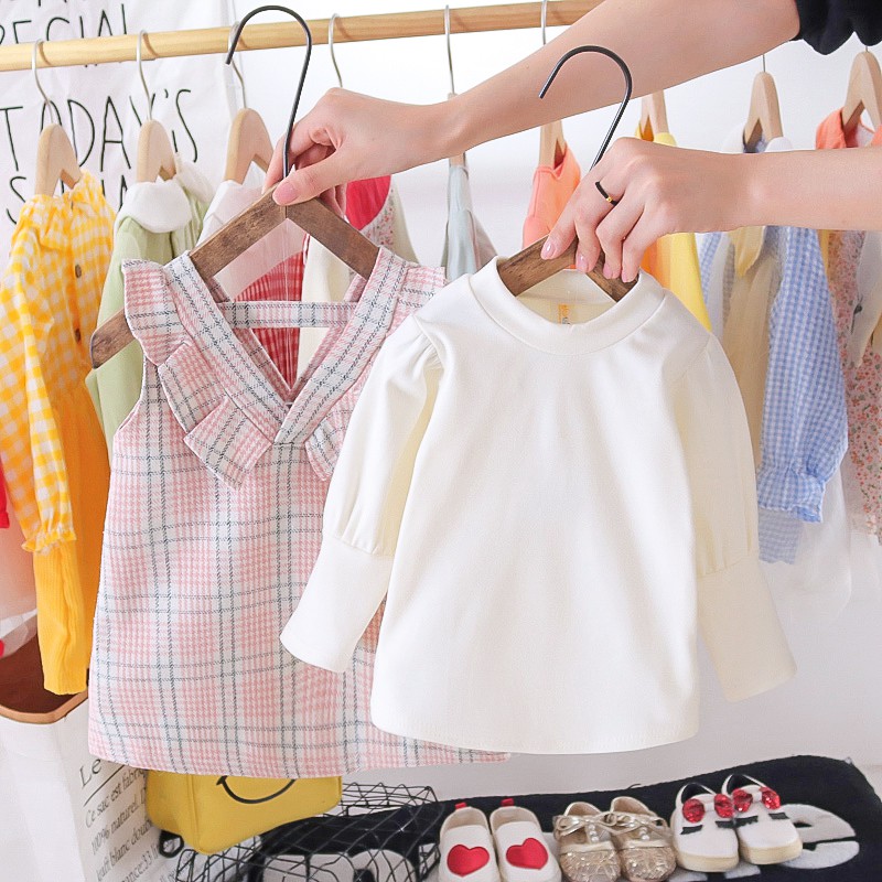 Set Áo Dài Tay + Chân Váy Xinh Xắn Thời Trang Mùa Xuân Theo Phong Cách Hàn Quốc Dành Cho Bé Gái
