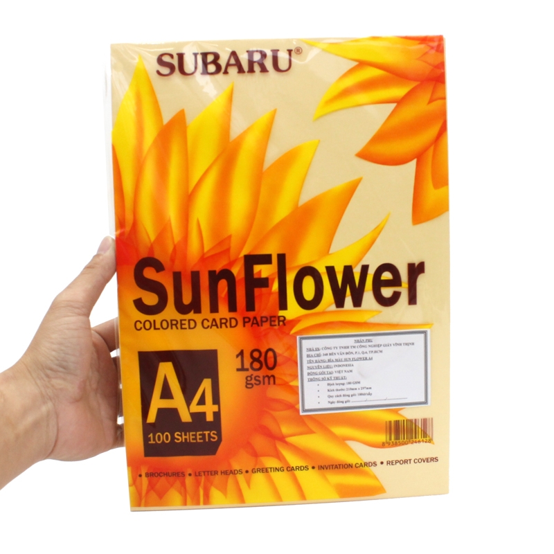 Bìa Giấy Màu Sunflower A4 ĐL180 - Màu Vàng (100 Tờ)