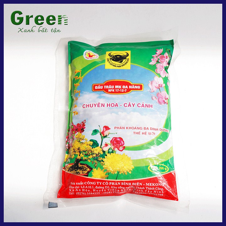PHÂN BÓN HỖN HỢP ĐẦU TRÂU MK ĐA NĂNG NPK 17-12-7 200 gram CHUYÊN HOA CÂY CẢNH CHỒI LÁ KHỎE RA HOA NHIỀU