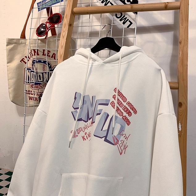 【ZHELIHANGFEI】Áo Hoodie Tay Dài Dáng Rộng In Họa Tiết Graffiti Dễ Phối Đồ