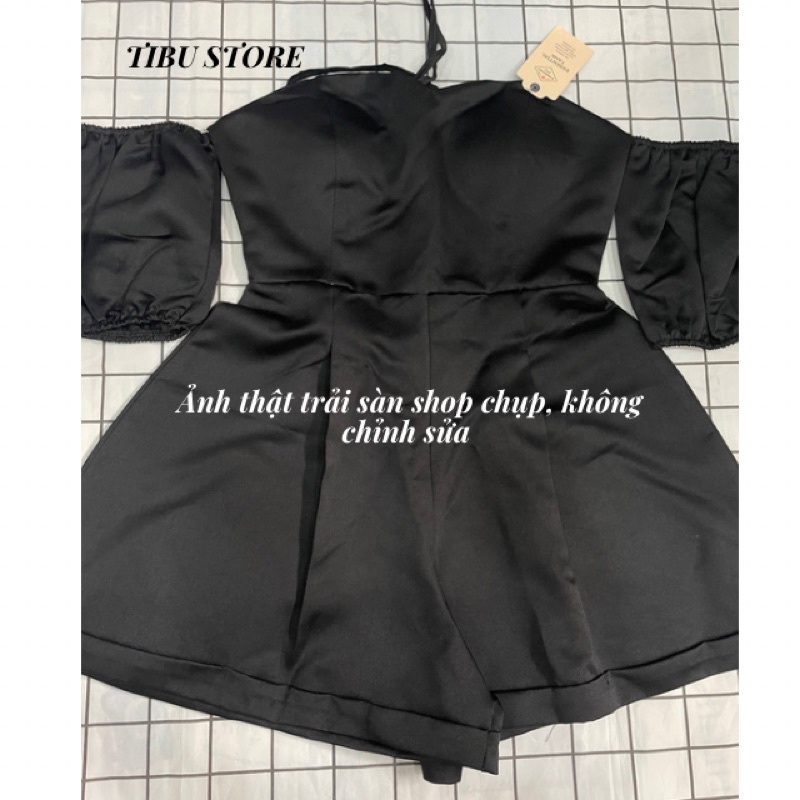Set áo trễ vai tay phồng TIBU, Quần giả váy hở vai nữ đẹp cổ yếm dễ thương hai màu đen trắng mặc đi chơi, siêu hot trend