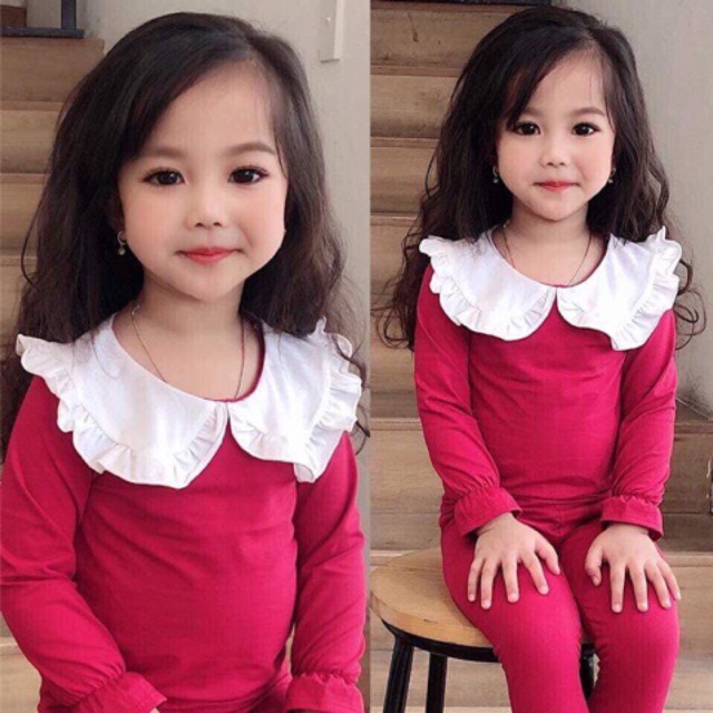 Bộ ngủ cổ bèo cho bé.