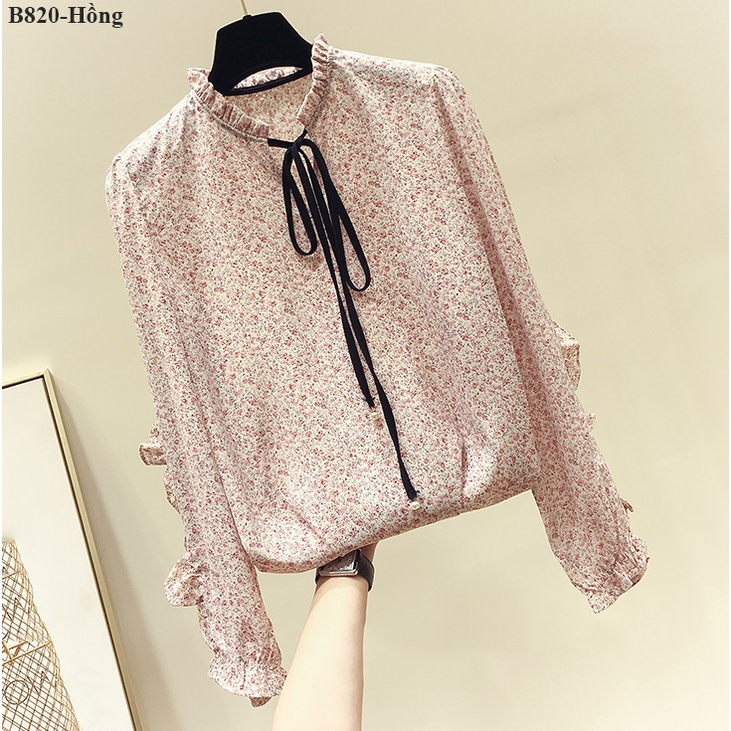 B820 ÁO SƠ MI HOA NHÍ LỤA NHẬT PHỐI NƠ
