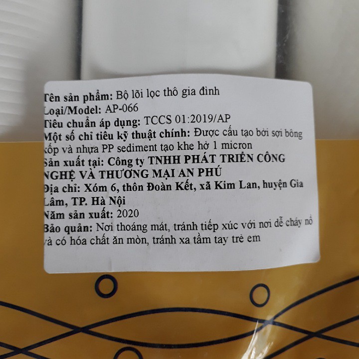 Bộ lõi lọc nước thô 1,2,3 An Phú chính hãng dùng cho máy lọc nước RO