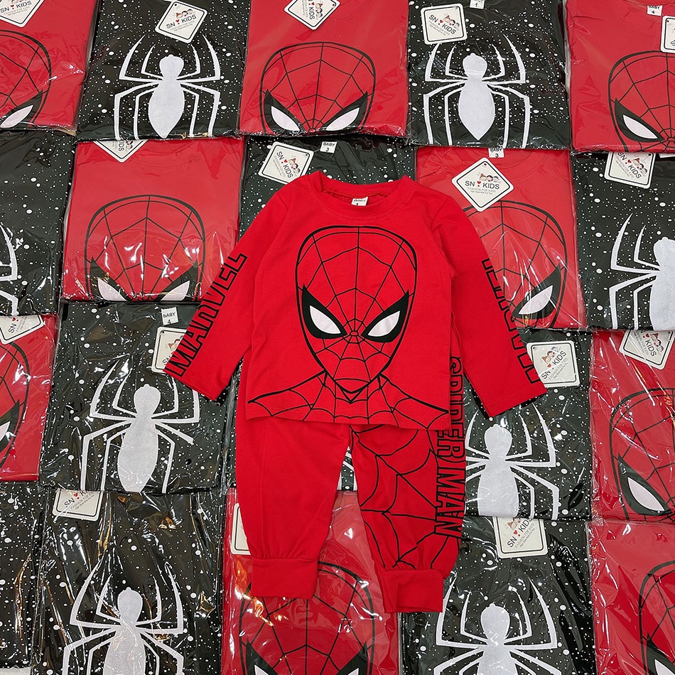 ĐỒ BỘ THU ĐÔNG DÀI TAY CHO BÉ TRAI SIÊU ANH HÙNG SPIDERMAN CHUẨN COTTON TÀU THẤM HÚT MỒ HÔI CO GIÃN 4 CHIỀU SIZE 9-21KG