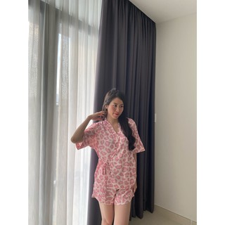 Bộ Kimono Lụa Họa Tiết Mặc Nhà