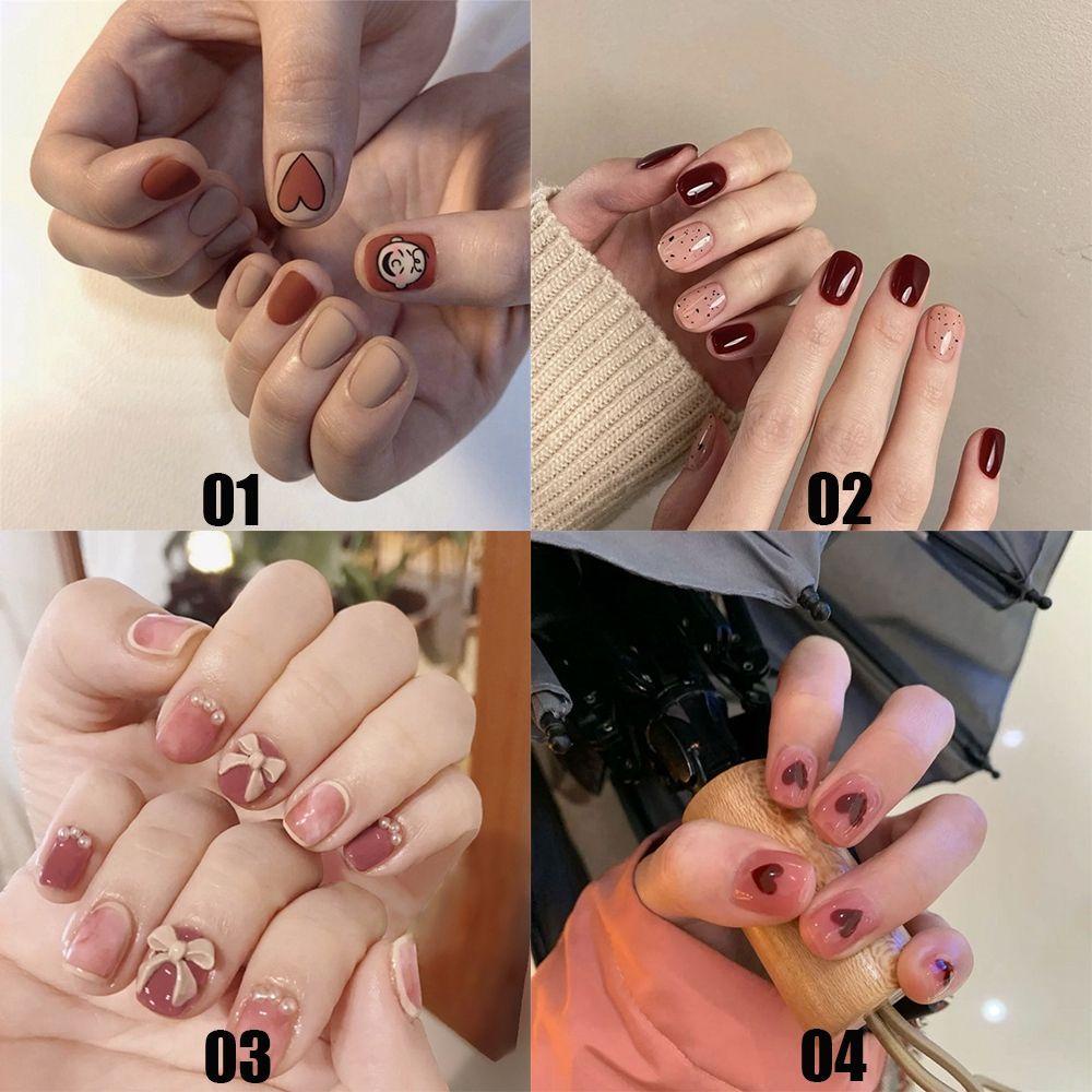 MIHAN1 Hộp 24 Móng Tay Giả Ngắn / Tròn / Vuông Che Phủ Toàn Diện Có Thể Tháo Rời