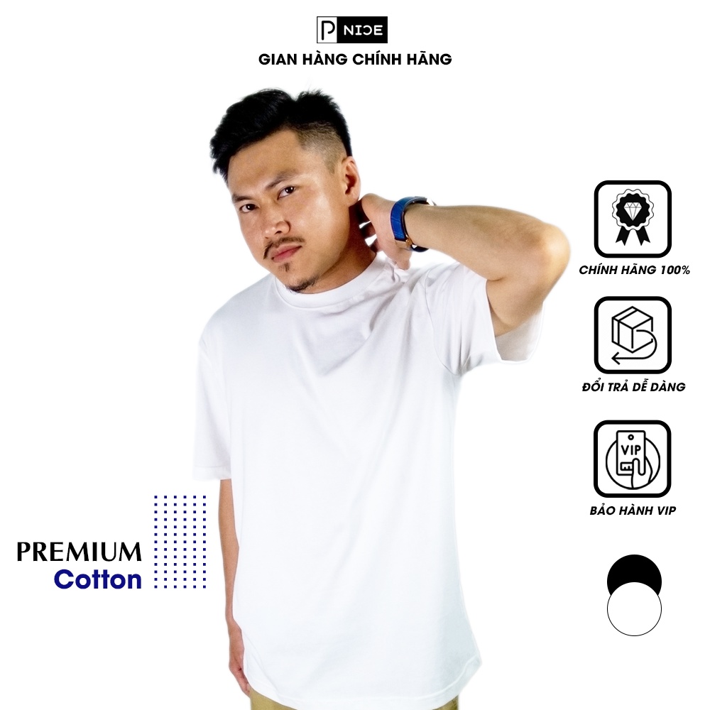 Áo thun nam trơn, phông tay lỡ cổ Tròn Pnice màu trắng đen form oversized, big size, có size cho 90 - 100kg