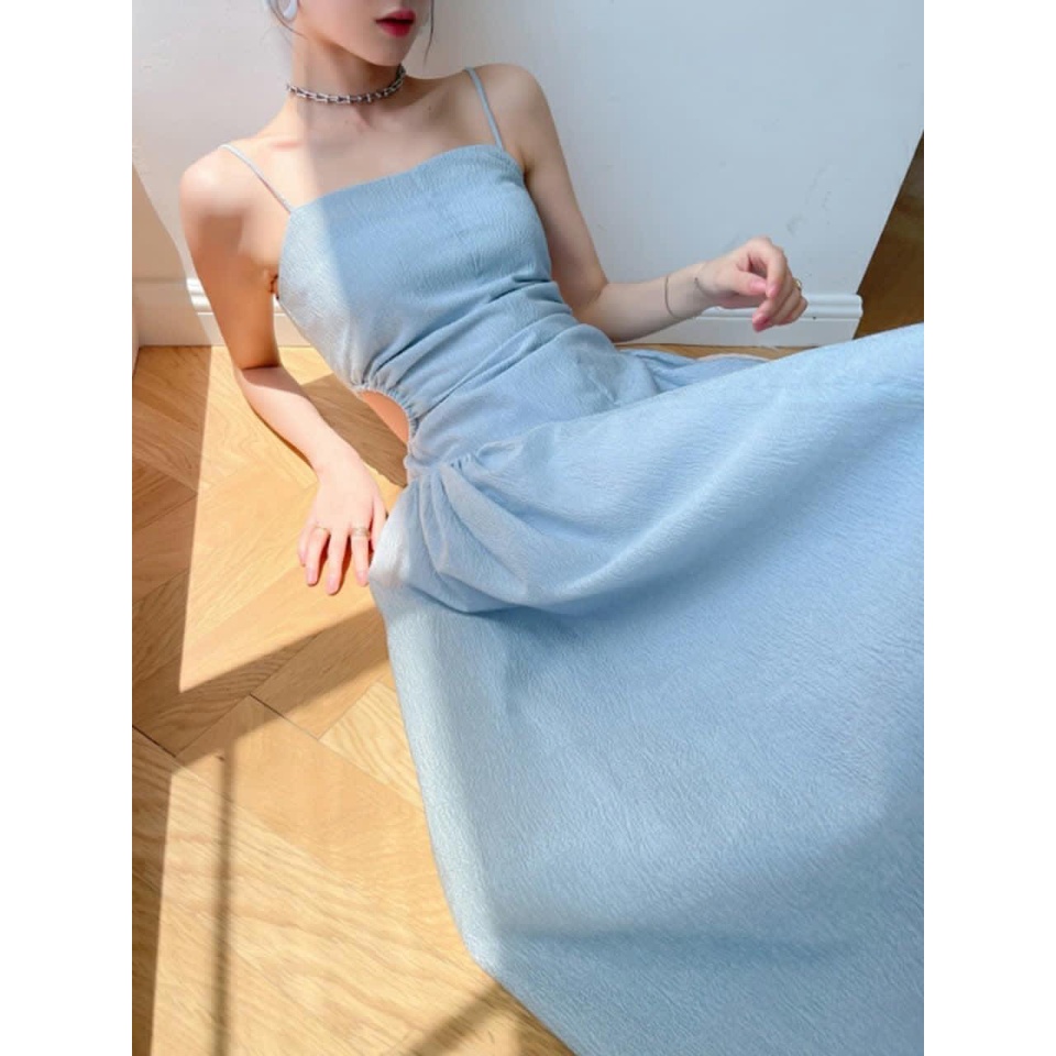 ĐẦM MIDI 2 DÂY XANH KHOÉT EO