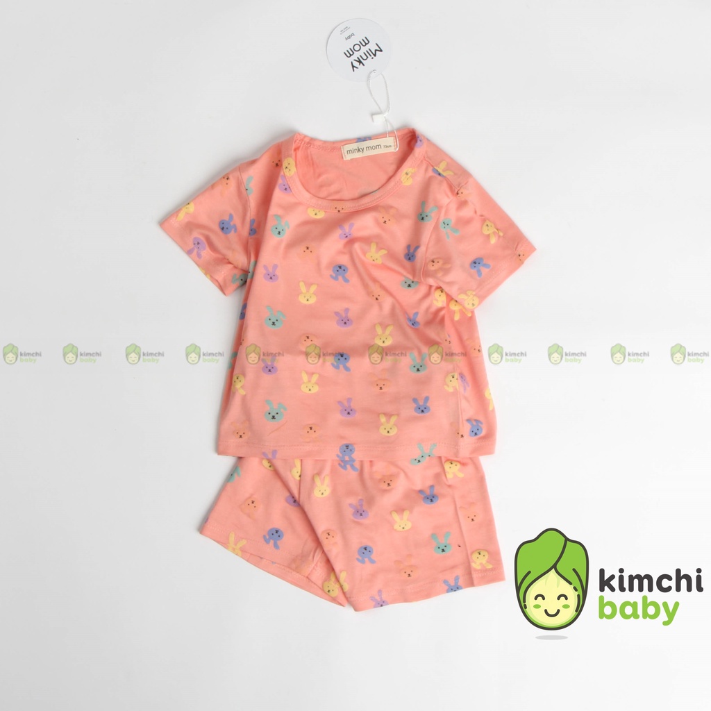 Bộ Cộc Tay Cho Bé Trai, Bé Gái Minky Mom Vải Thun Lạnh Tai Thỏ Dễ Thương, Bộ Quần Áo Trẻ Em Mặc Nhà MKM2136