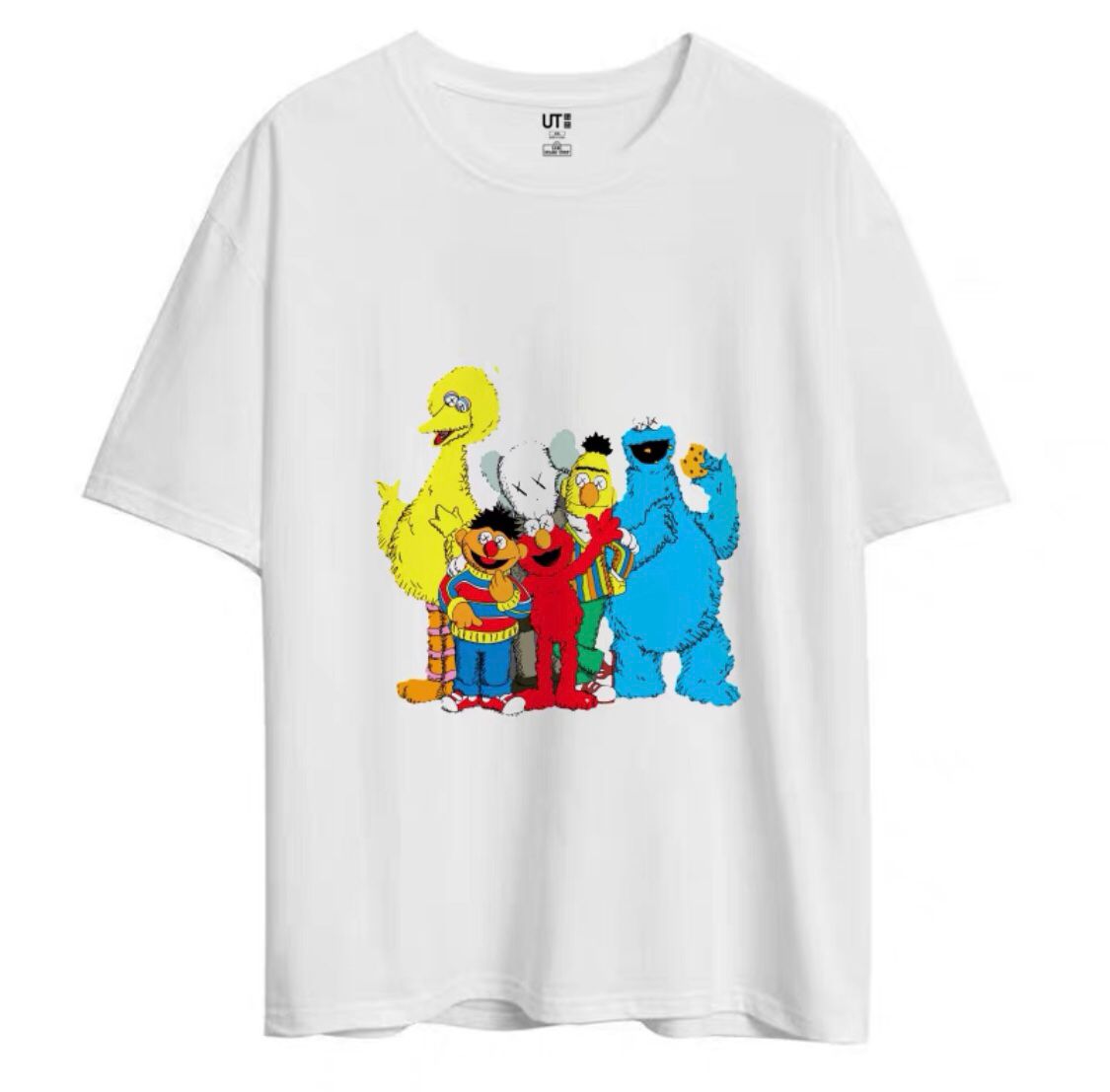 Uniqlo Sesame Street Short Skirt Couple Short Sleeve Loose Ladies Summer Round Neck Cotton Men's T-shirt