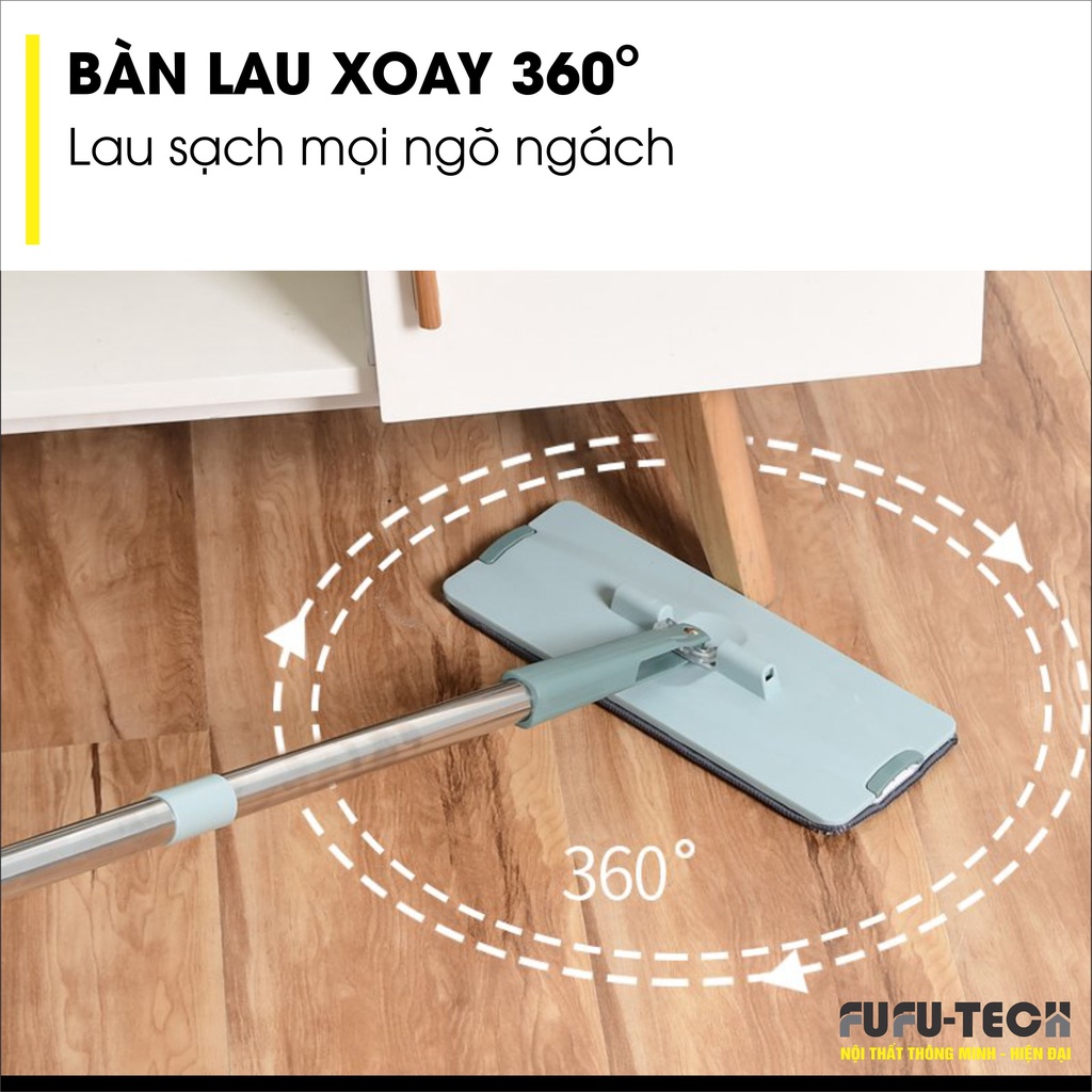 Bộ Cây Lau Nhà Thông Minh 2 Ngăn Tự Vắt Xoay 360 Độ Fufutech Thông Minh Tiện Lợi