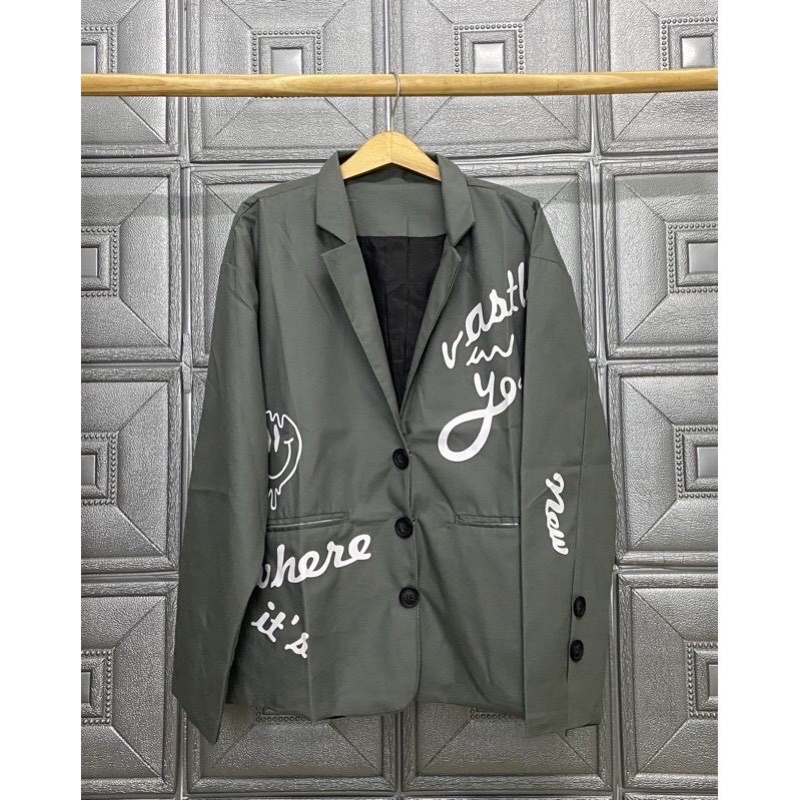 Áo Blazer From Rộng Vest In Chữ, Thời Trang Unisex, Phong Cách hàn Quốc