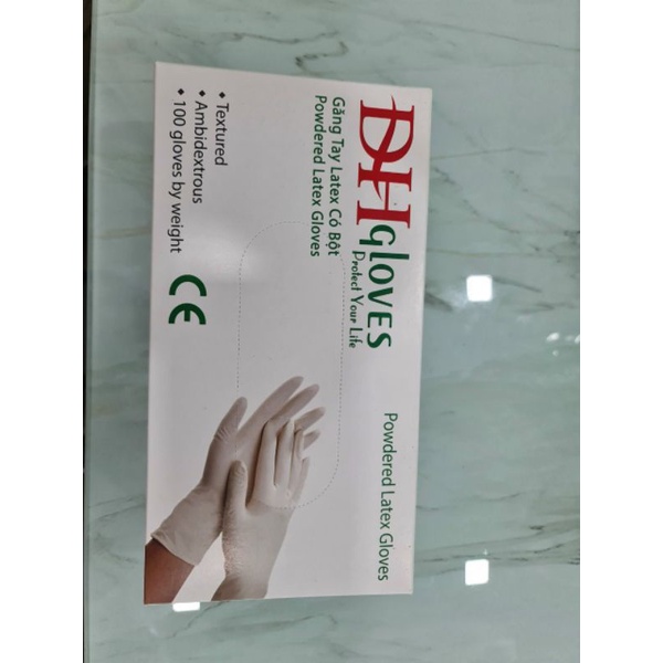 Găng tay cao su y tế có bột DH Gloves găng tay latex cao su thiên nhiên dùng trong spa thẩm mỹ, nha khoa, phun xăm