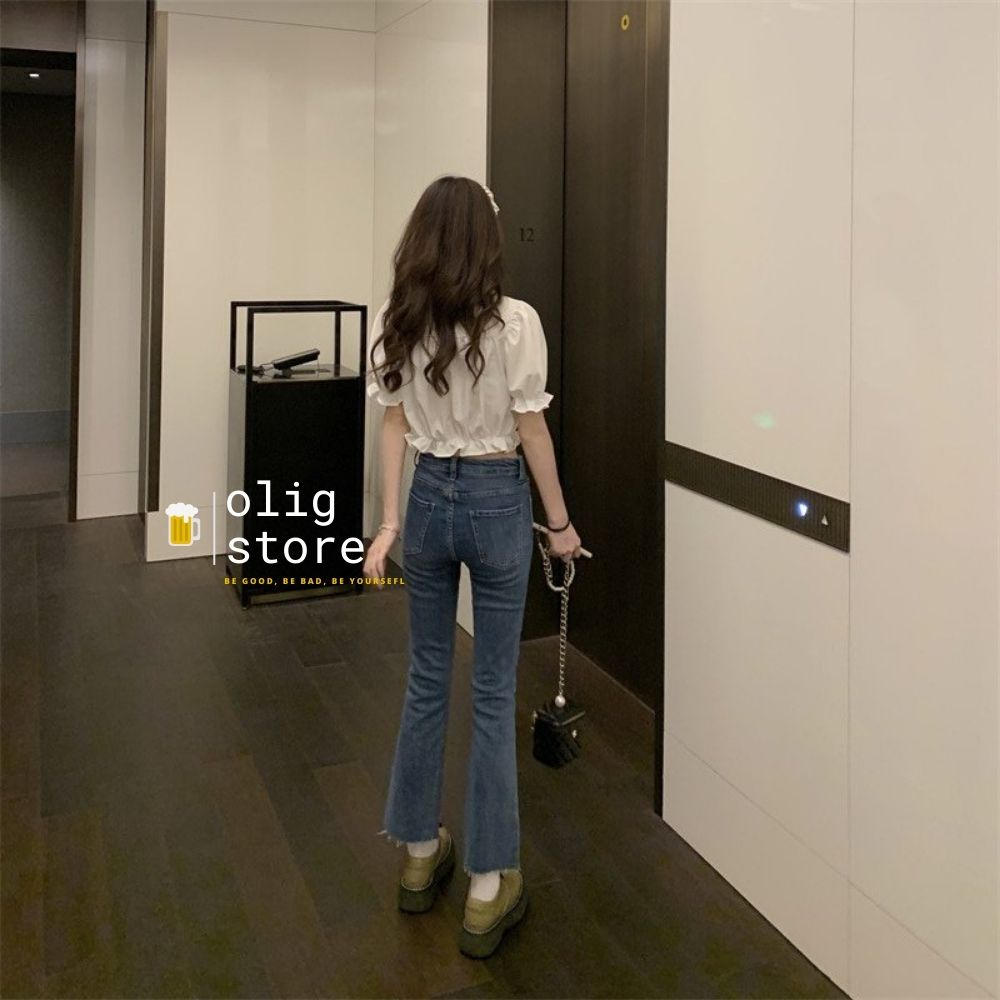 Quần Jeans Ống Loe Co Giãn Olig Quần Bò Cạp Cao Siêu Tôn Dáng | BigBuy360 - bigbuy360.vn