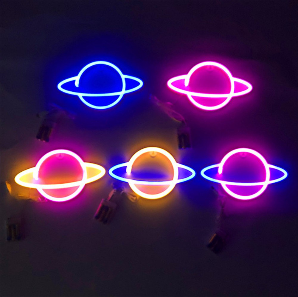 INS planet neon light universe modeling light bedroom decoration LED decorative night light  LED Hanging Neon Lights Planet Night Lamp For Room Wall Kids Bedroom Birthday Party Bar Beaches Wedding Décor Children Sign Neon Powered Lamp Room Light