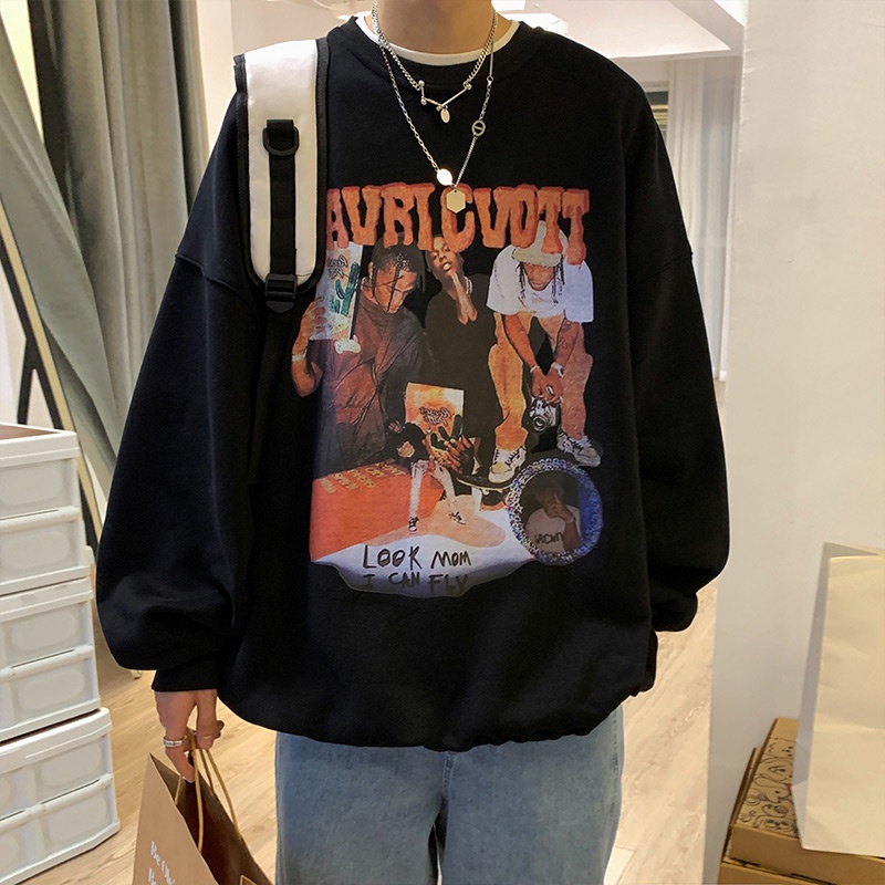 [ Mã 12FASHIONSALE1 giảm 10K đơn 50K ] Áo thun tay dài cổ tròn dáng rộng phong cách hip hop cho nam | BigBuy360 - bigbuy360.vn